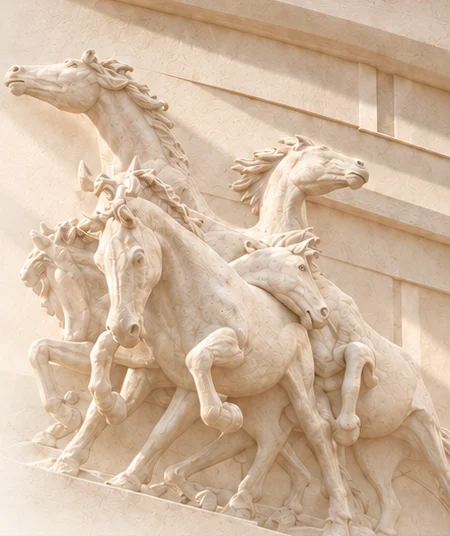 Ivory horses sculpted in architectural relief